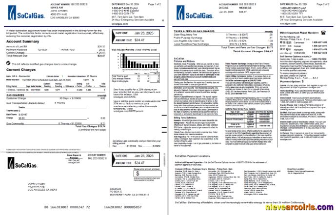 USA So Cal Gas utility bill, 2 pages, version 4